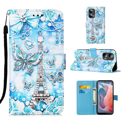 Moto G 5G 2024 Colored Drawing Pattern Plain Weave Leather Phone Case - Tower Butterfly